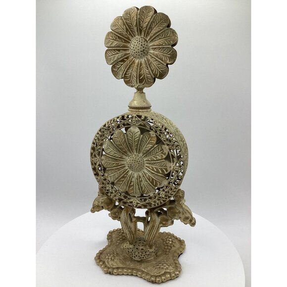 Ormolu Floral Filigree Enameled Metal 10" Perfume Bottle-Glass-Vintage - Picture 1 of 14